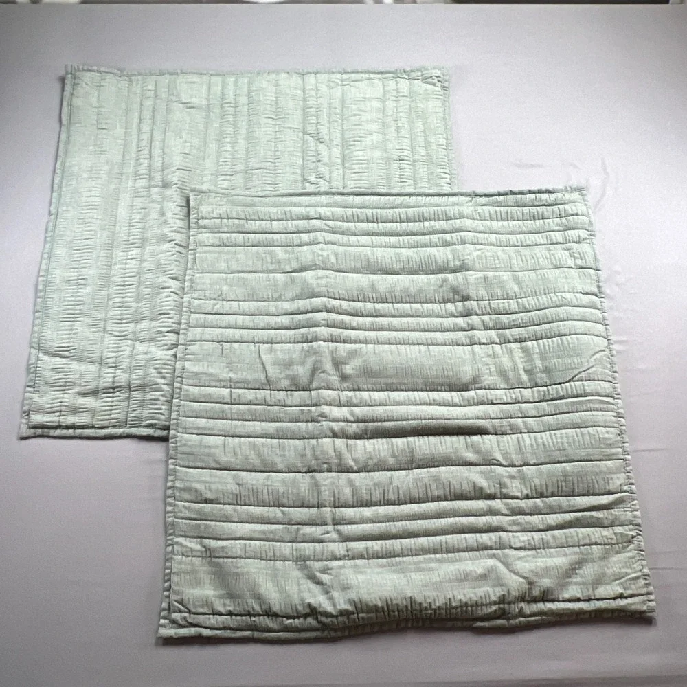 Set Of 2 Dkny Euro Square Pillow Shams Mint Green Quilted Textured (26